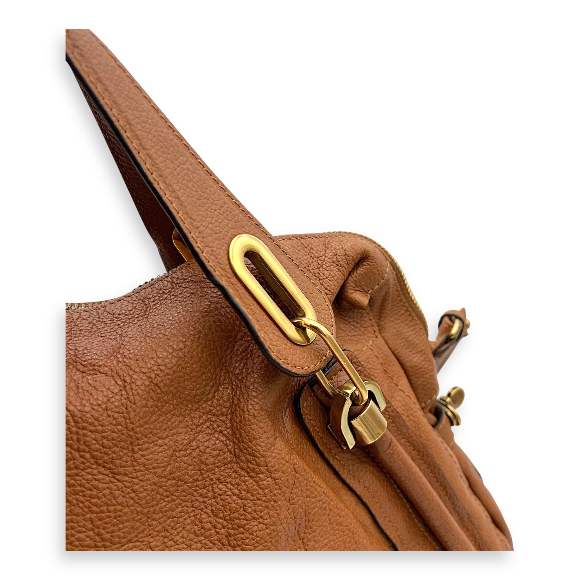 Chloé Paraty Large Brown Top Handle Bag in Calfskin, Gold hardware_6