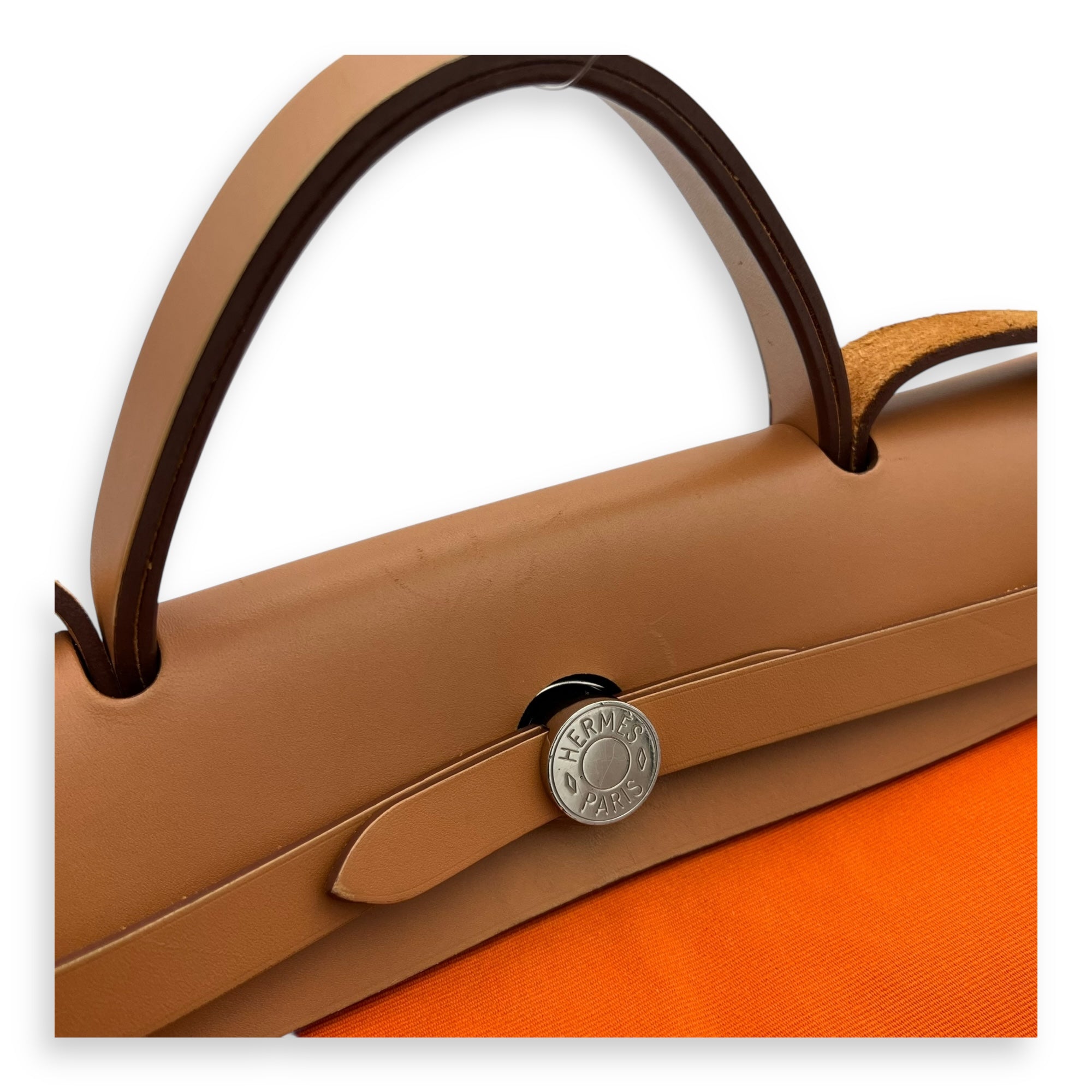 Hermès Herbag 31 Orange Top Handle Bag in Canvas, Silver hardware_6