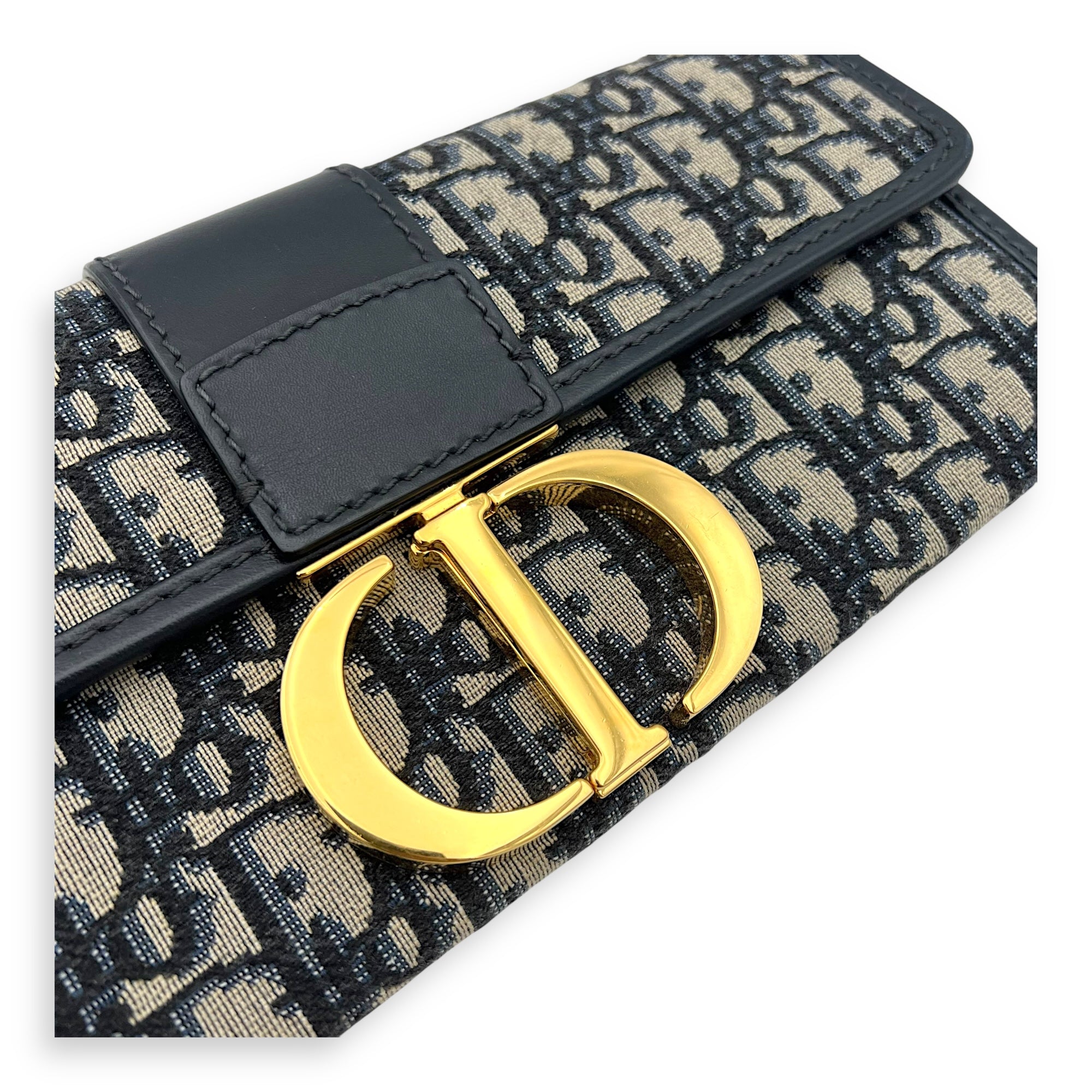 Christian Dior Montaigne Crossbody Bag Medium Blue in Canvas, Gold hardware_6