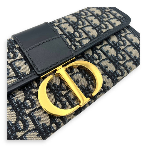 Christian Dior Montaigne Crossbody Bag Medium Blue in Canvas, Gold hardware_6