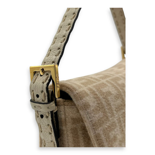 Fendi Seleria baguette Top Handle Bag Small Beige in Fabric, Gold hardware_6