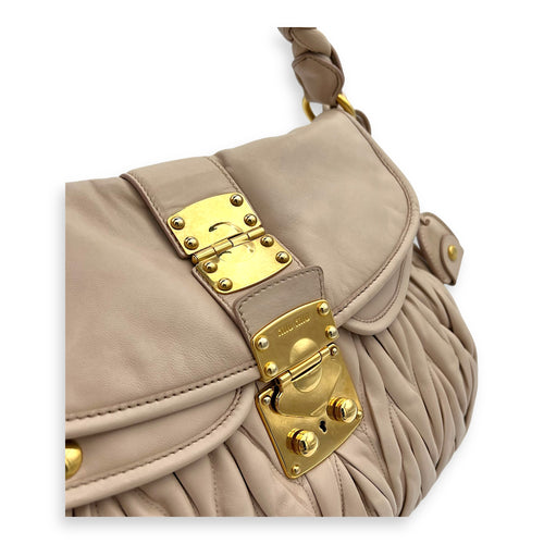 Miu Miu Gaufre Shoulder Bag Beige in Calfskin, Gold hardware_6