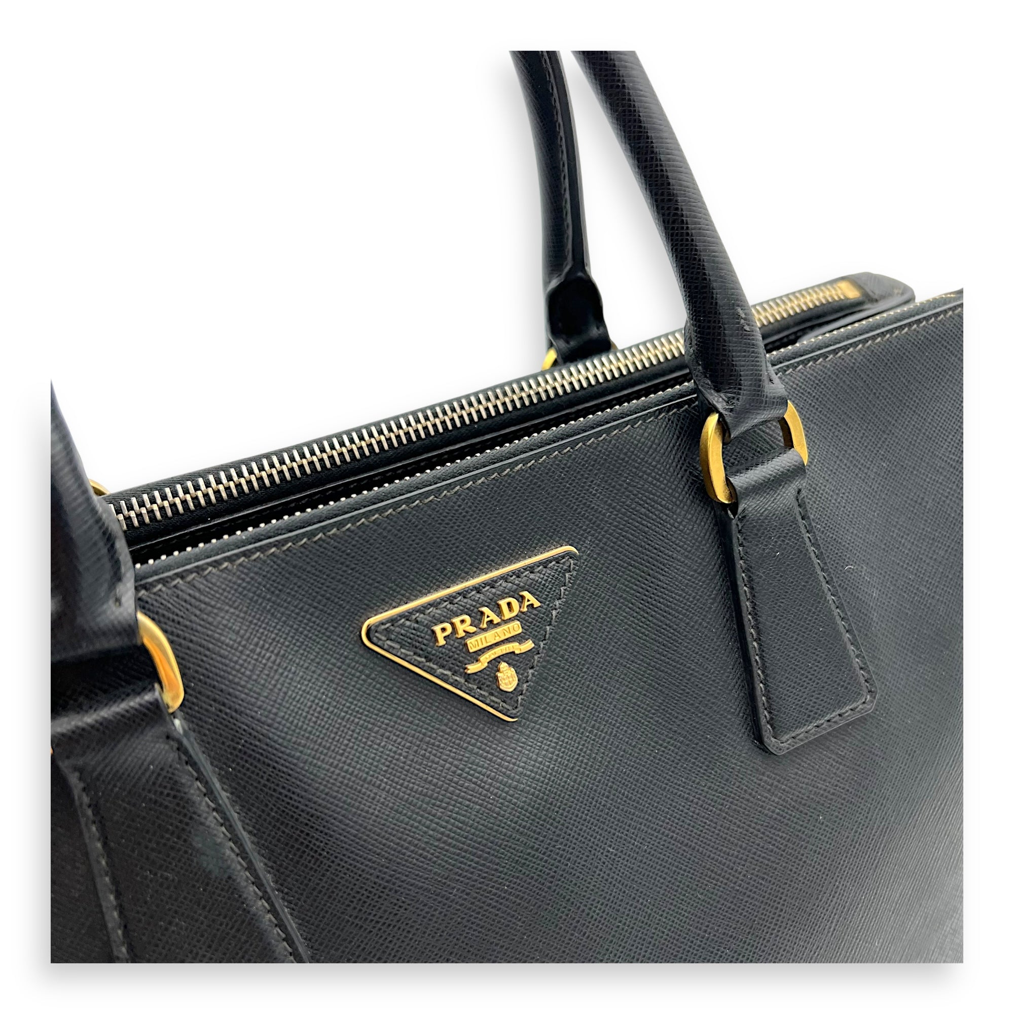 Prada Galleria Top Handle Bag Black in Saffiano Leather, Gold hardware_6