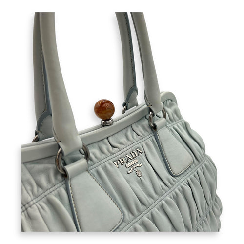 Prada Turnlock Top Handle Bag Blue in Calfskin, Silver hardware_6
