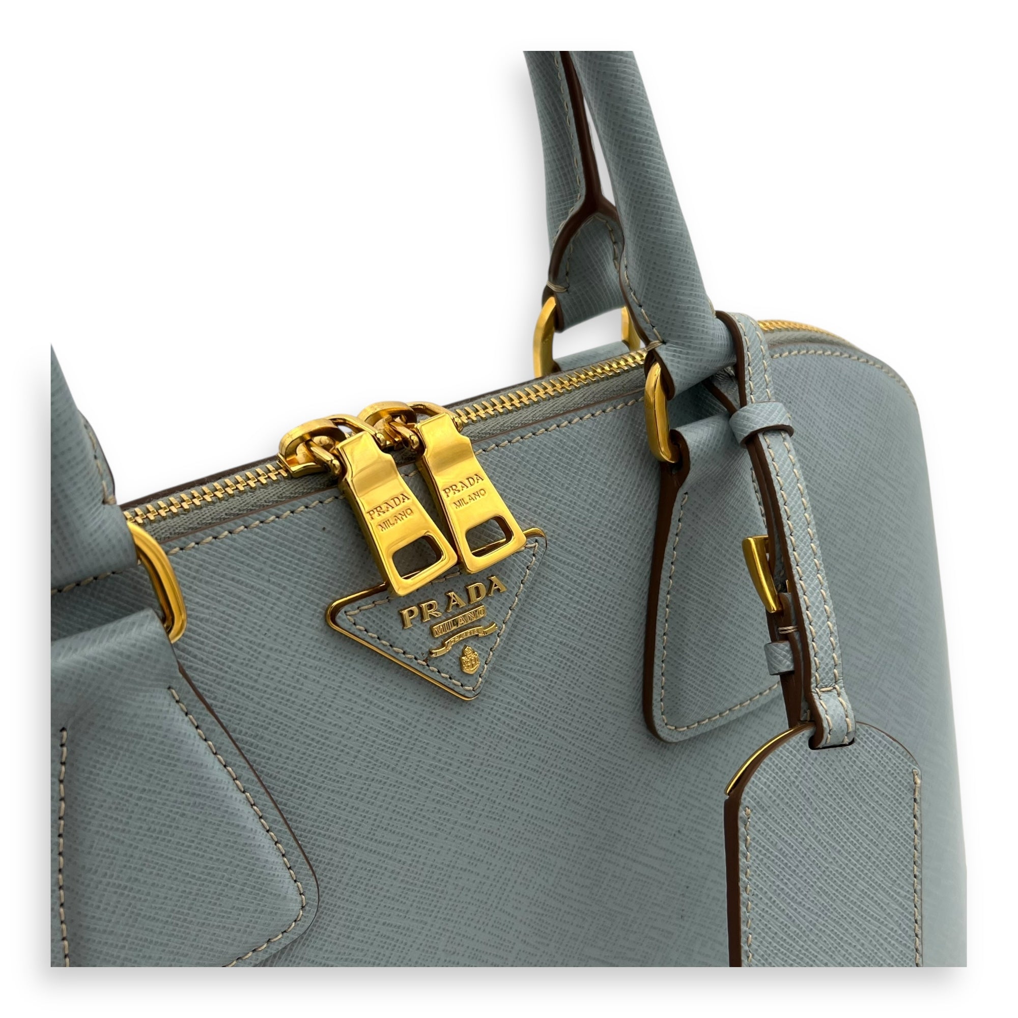 Prada Others Top Handle Bag Blue in Saffiano Leather, Gold hardware_6