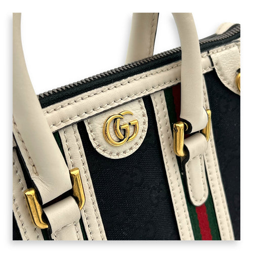 Gucci Sherry Top Handle Bag Mini White in Calfskin and jacquard, Gold hardware_6