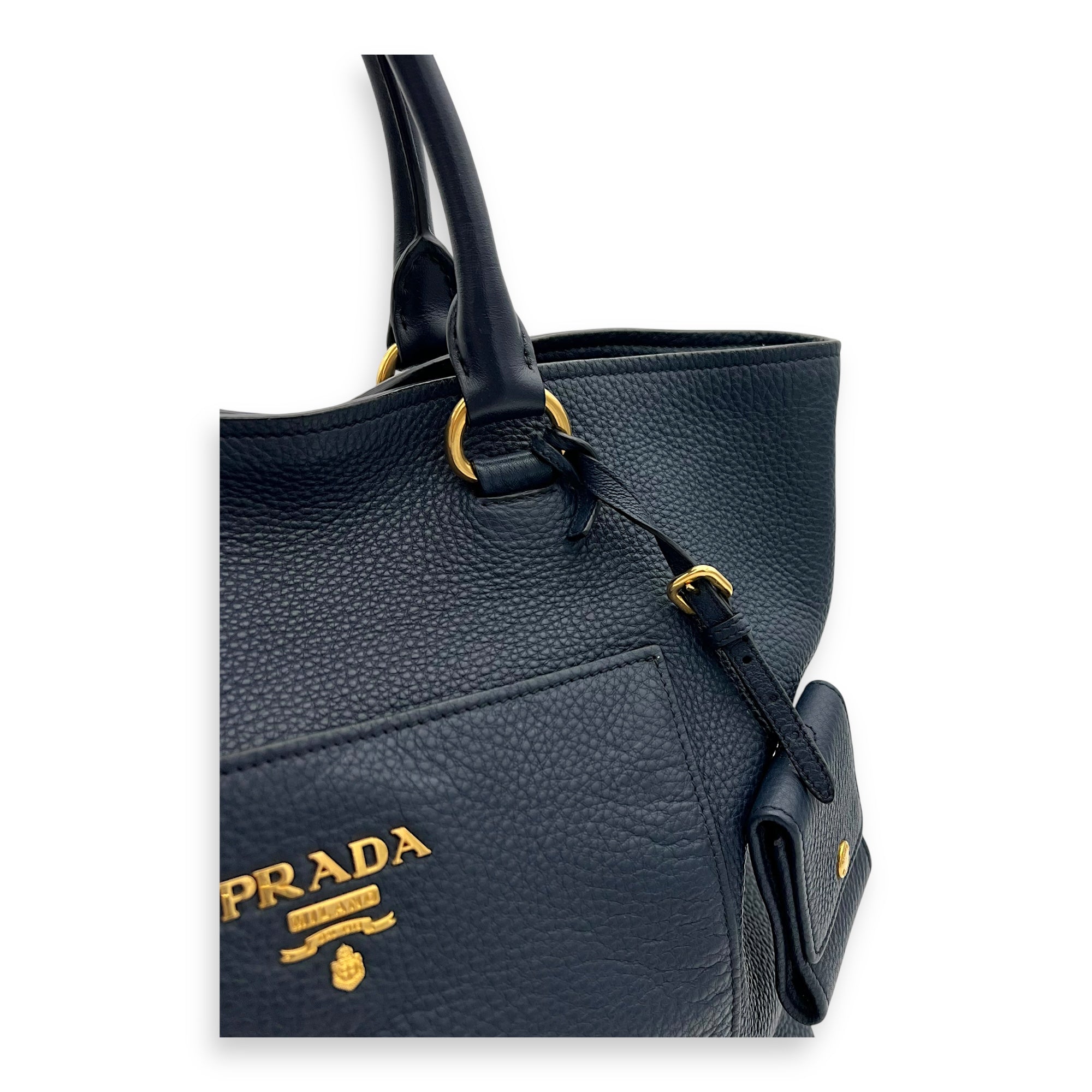 Prada 2 way bag Top Handle Bag Blue in Calfskin, Gold hardware_6
