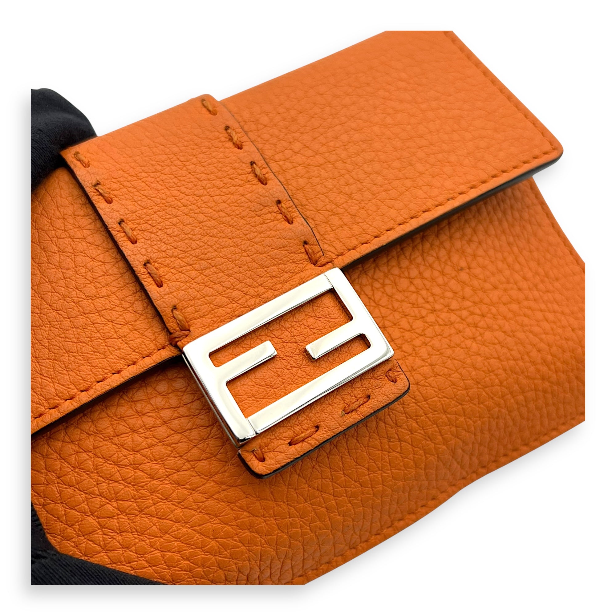Fendi Baguette Crossbody Bag Orange in Calfskin, Silver hardware_6