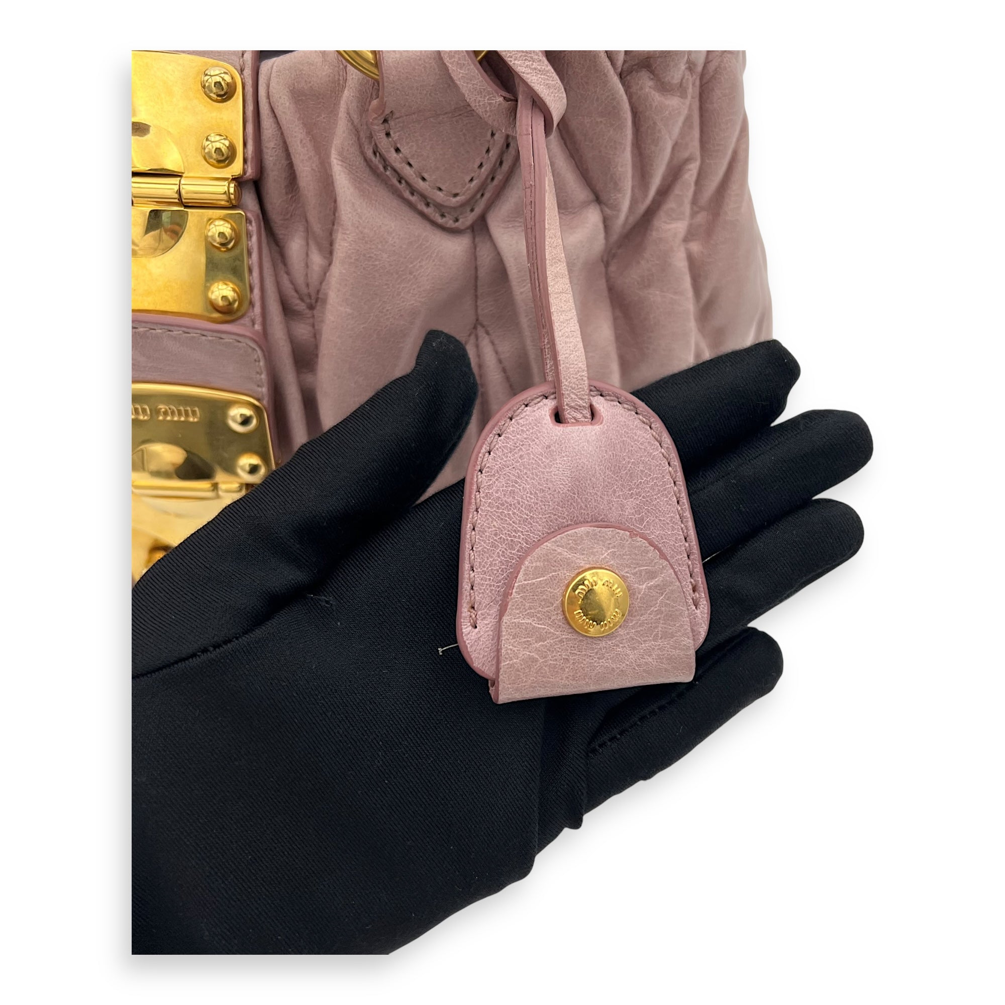 Miu Miu Gaufre Top Handle Bag Pink in Calfskin, Gold hardware_9