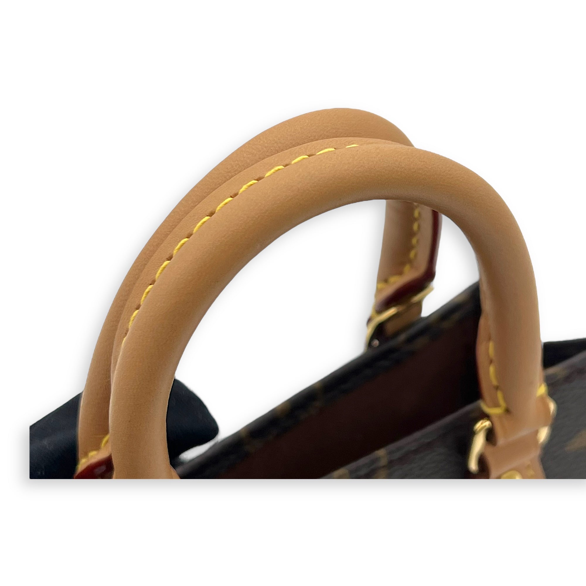 Louis Vuitton Sac Plat Petite Brown Top Handle Bag in Monogram Coated Canvas, Gold hardware_6