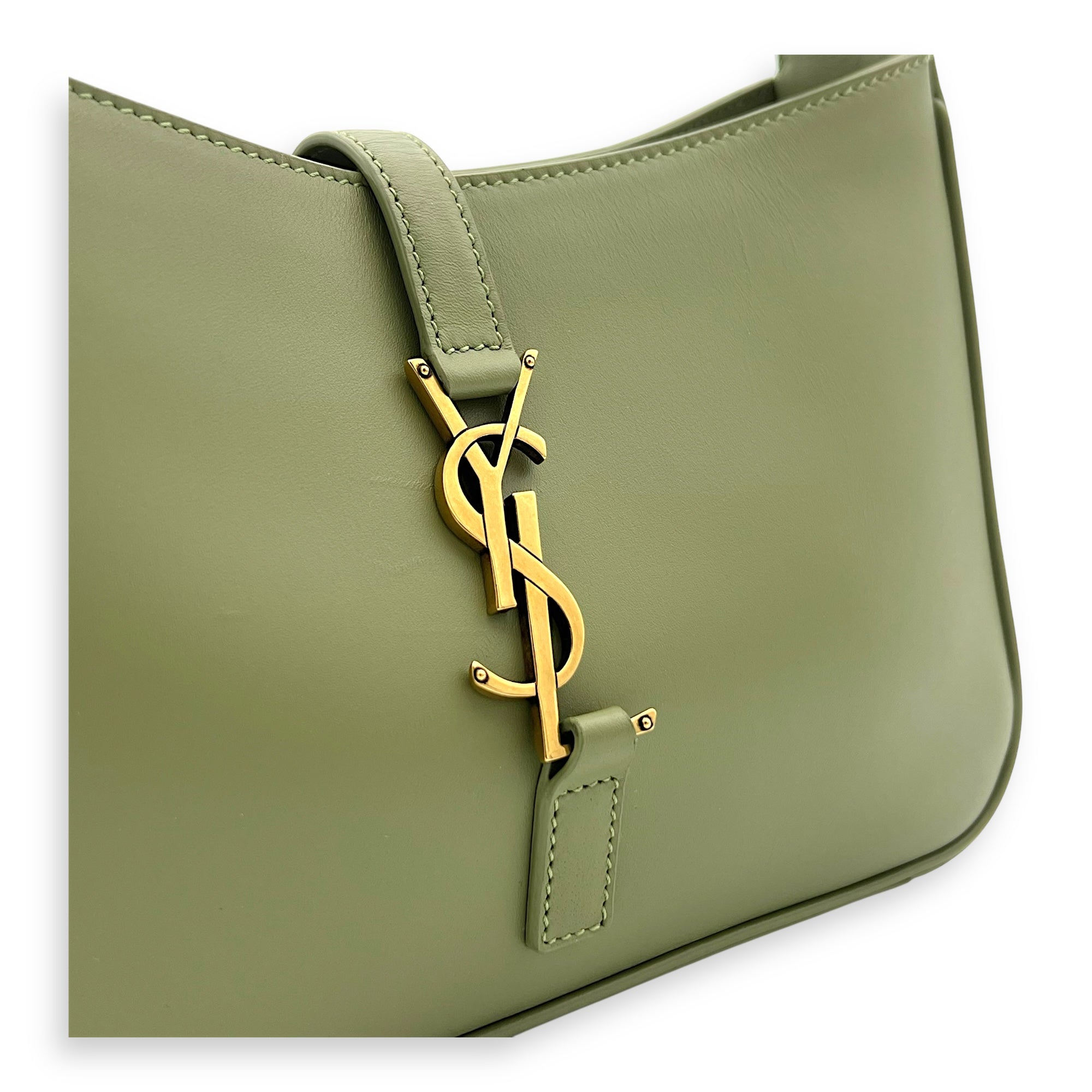 Saint Laurent Le 5 A 7 Shoulder Bag Green in Calfskin, Gold hardware_6