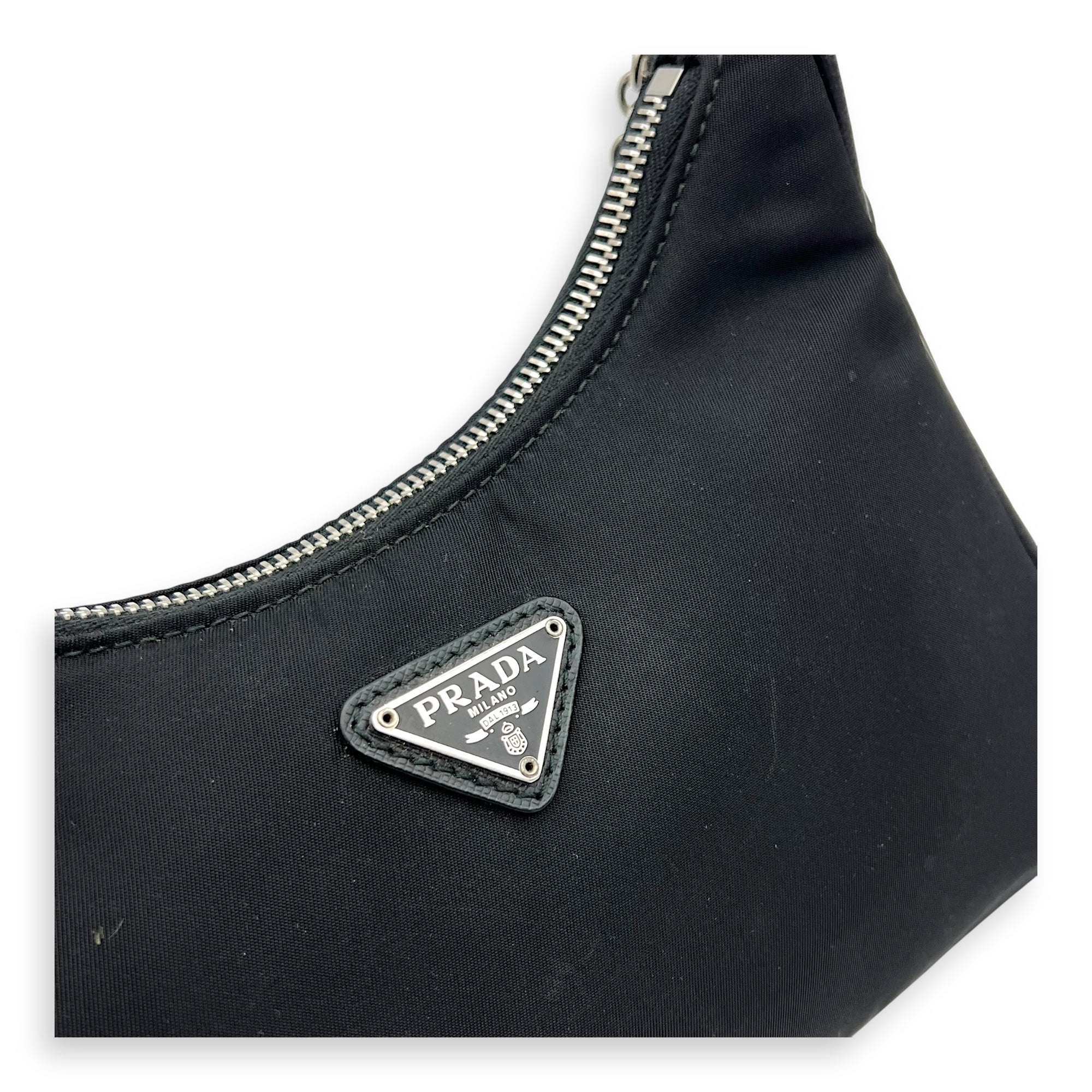 Prada Re-Edition 2005 Black Shoulder Bag in Re-Nylon, Silver