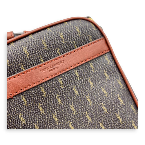 Saint Laurent Logo Crossbody Bag Brown in Coated Canvas, Gold hardware_6