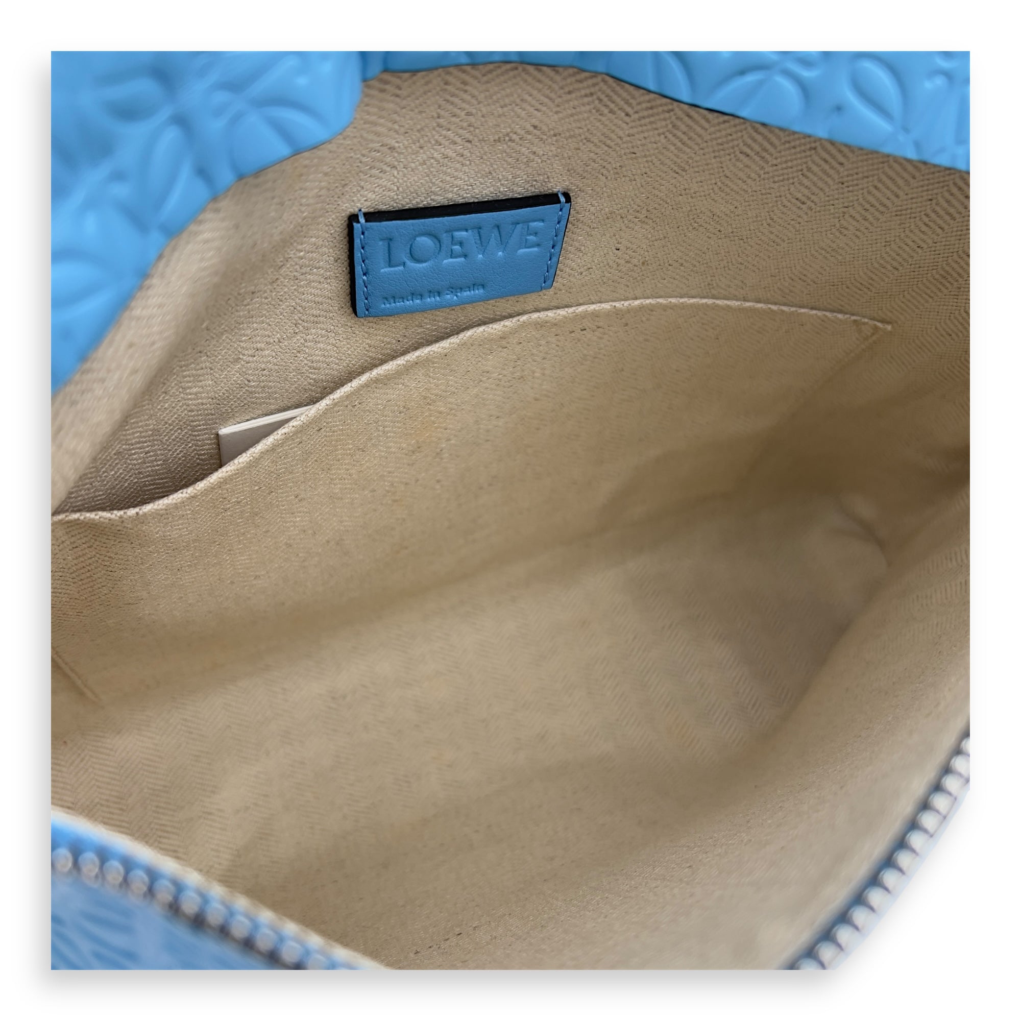 Loewe Anagram T Blue Pouch in Patent Embossed Calfskin, Silver hardware_6