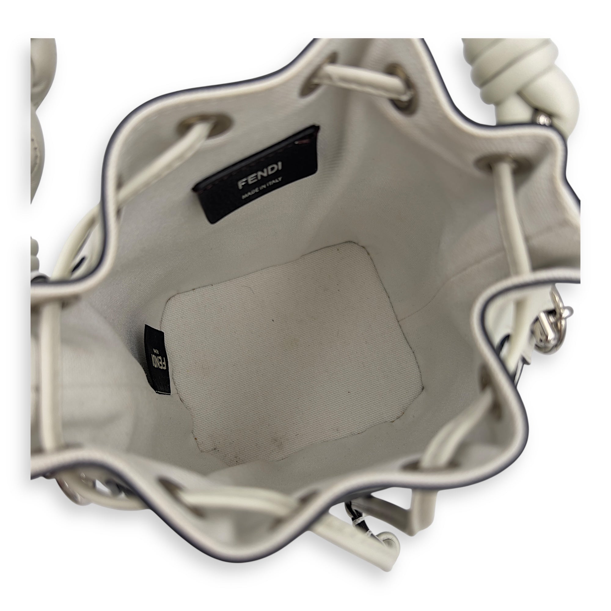 Fendi Mon Tresor White Bucket Bag in Canvas, Silver hardware_6