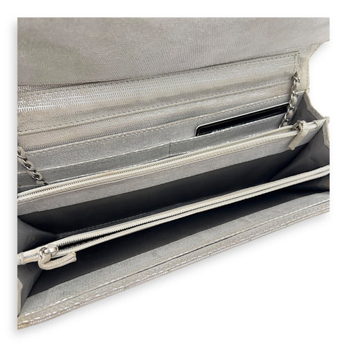 Chanel CC Silver Wallet On Chain in Jersey, Silver hardware_6