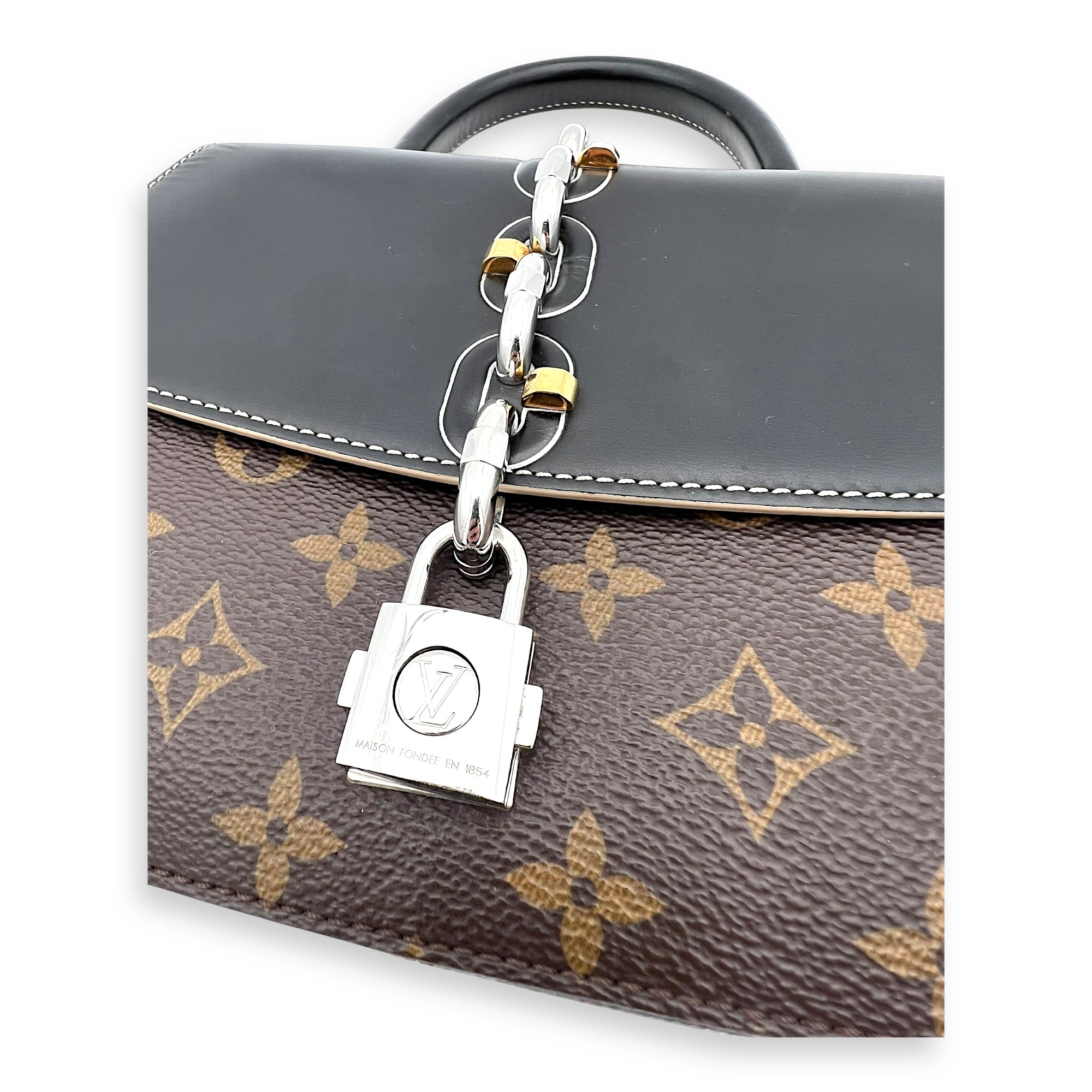 Louis Vuitton Chain It Top Handle Bag Brown in Monogram Coated Canvas, Silver hardware_6