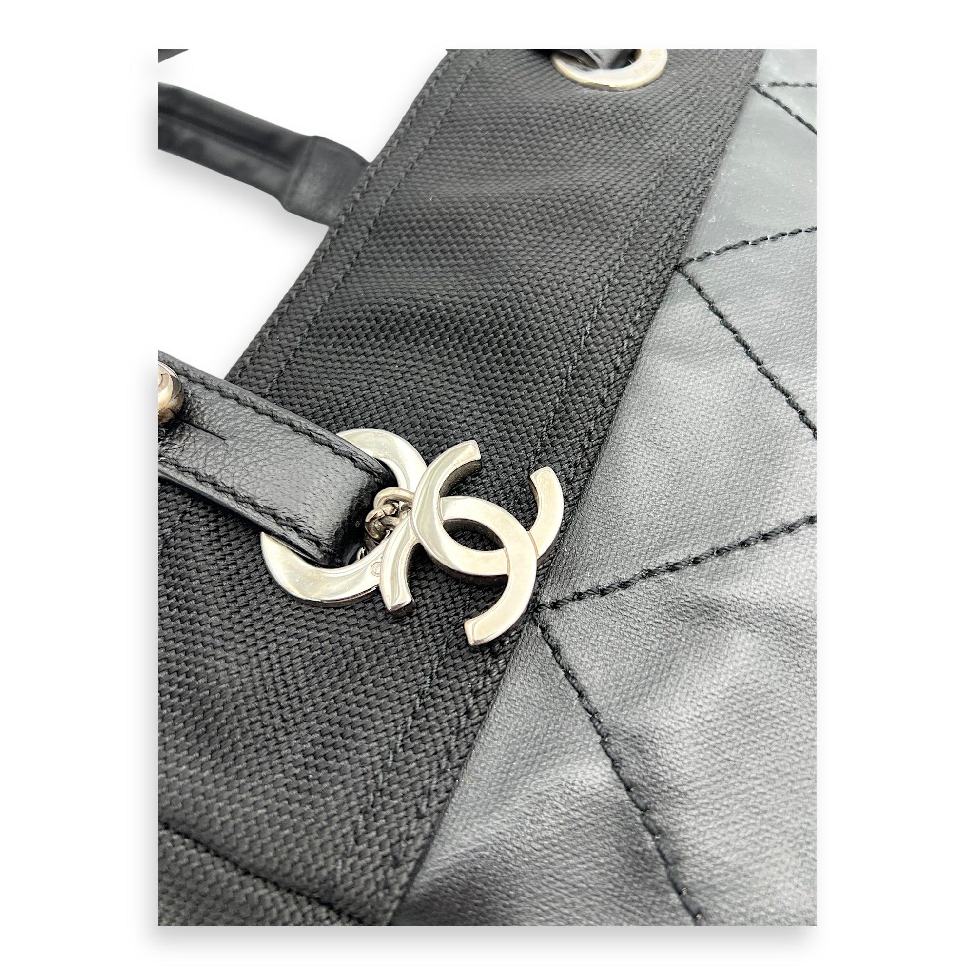 Chanel Paris Biarritz Shoulder Bag Black in Coated Canvas, Silver hardware_3