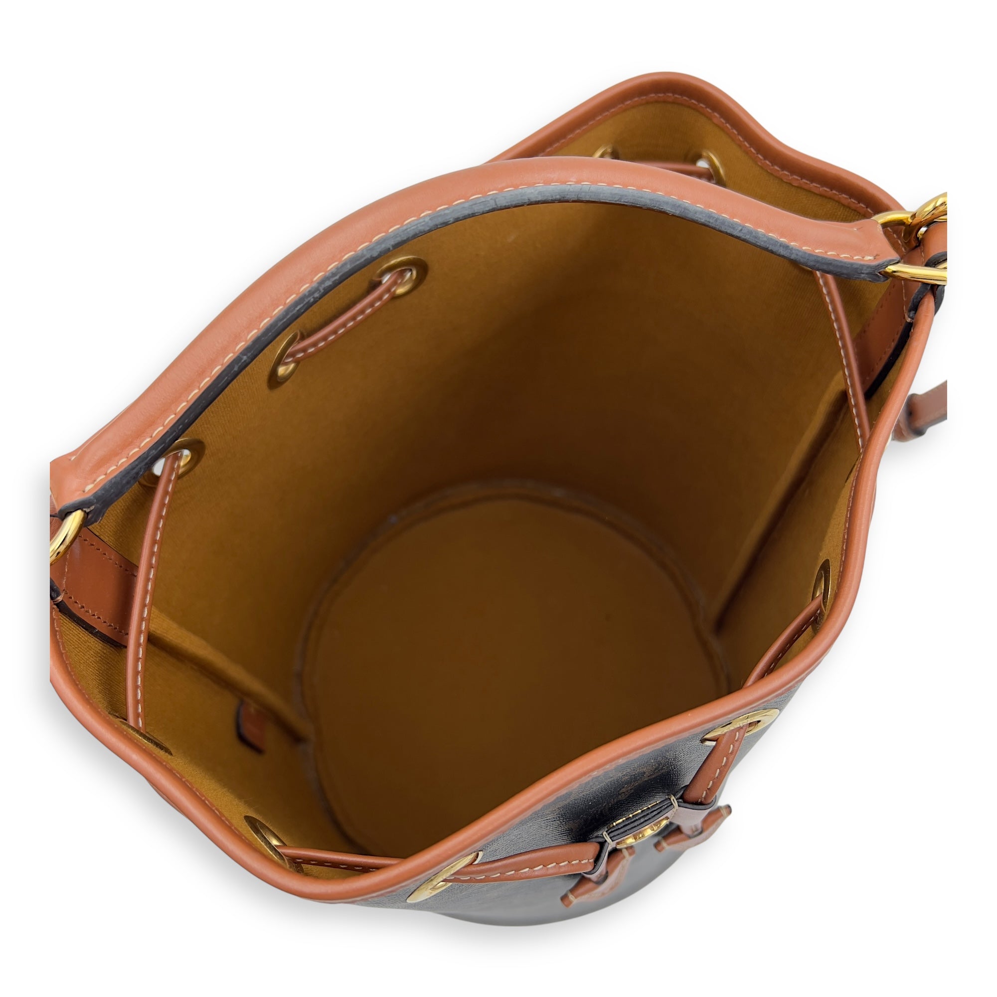Celine Clara Bucket Bag Brown in Coated Canvas, Gold hardware_6