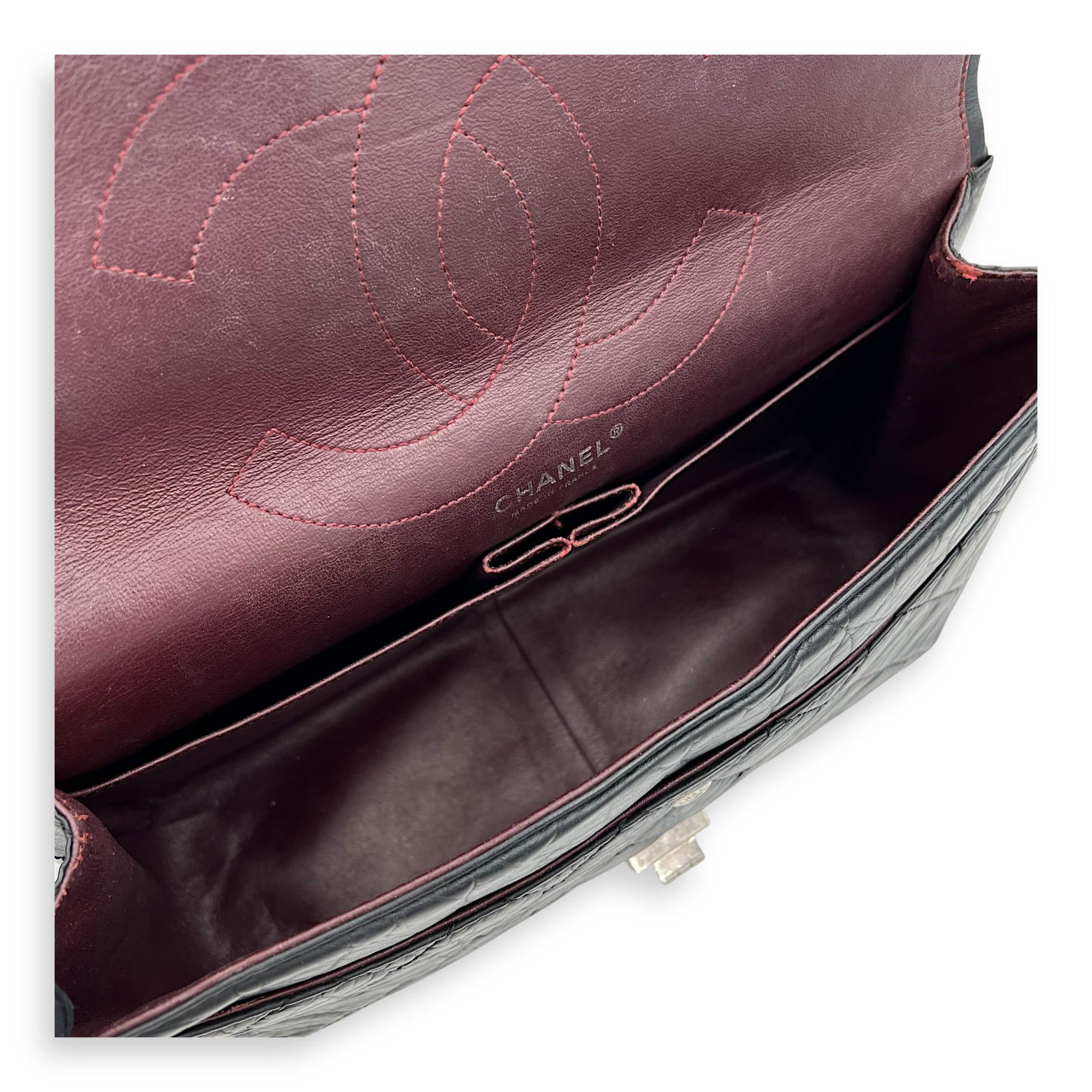 Chanel 2.55 227 Black Shoulder Bag in Calfskin, Ruthenium hardware_5