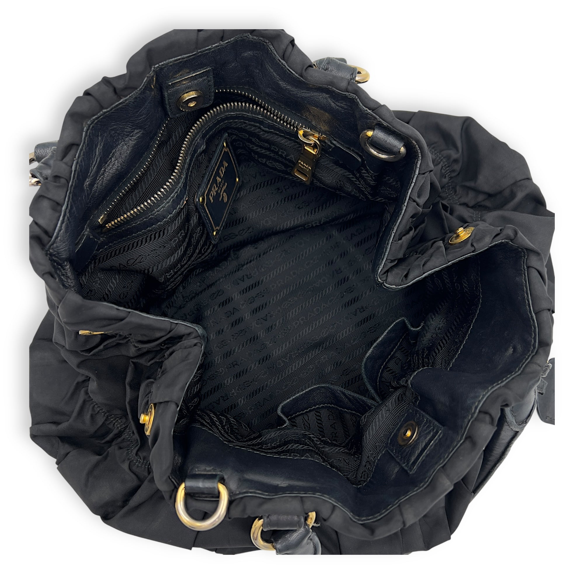 Prada Gaufre Top Handle Bag Black in Nylon, Gold hardware_6