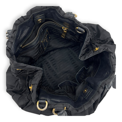 Prada Gaufre Top Handle Bag Black in Nylon, Gold hardware_6