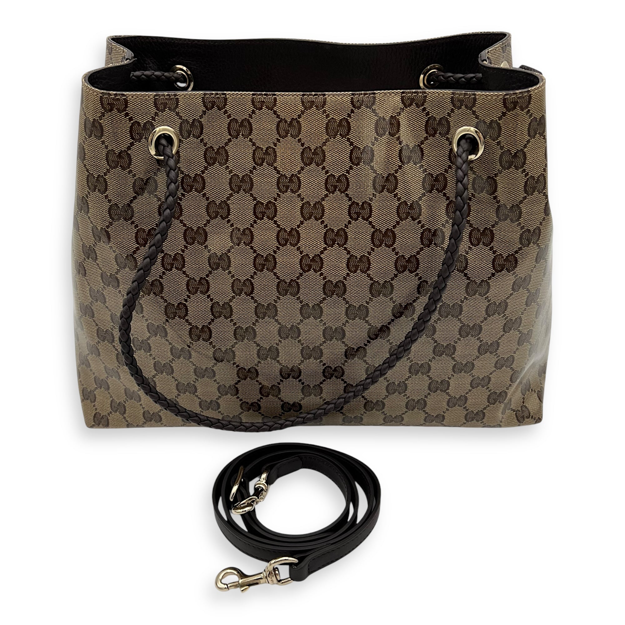 Gucci GG Tote Bag Brown in Coated Canvas, Gold hardware_5