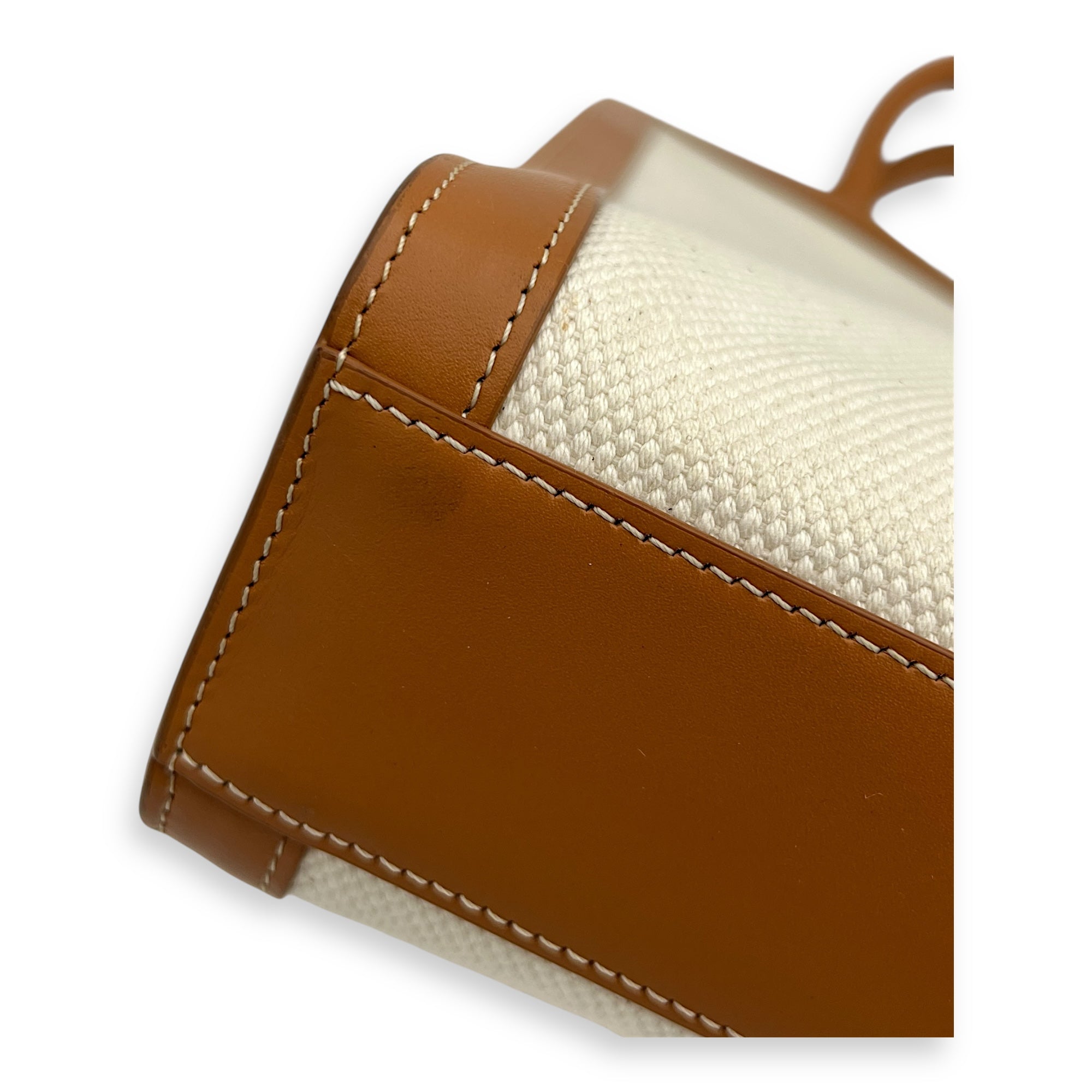 Celine vertical  Top Handle Bag Beige in Canvas, Gold hardware_7