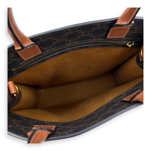 Celine Cabas Triomphe Vertical Brown Top Handle Bag in Coated Canvas, Gold hardware_8