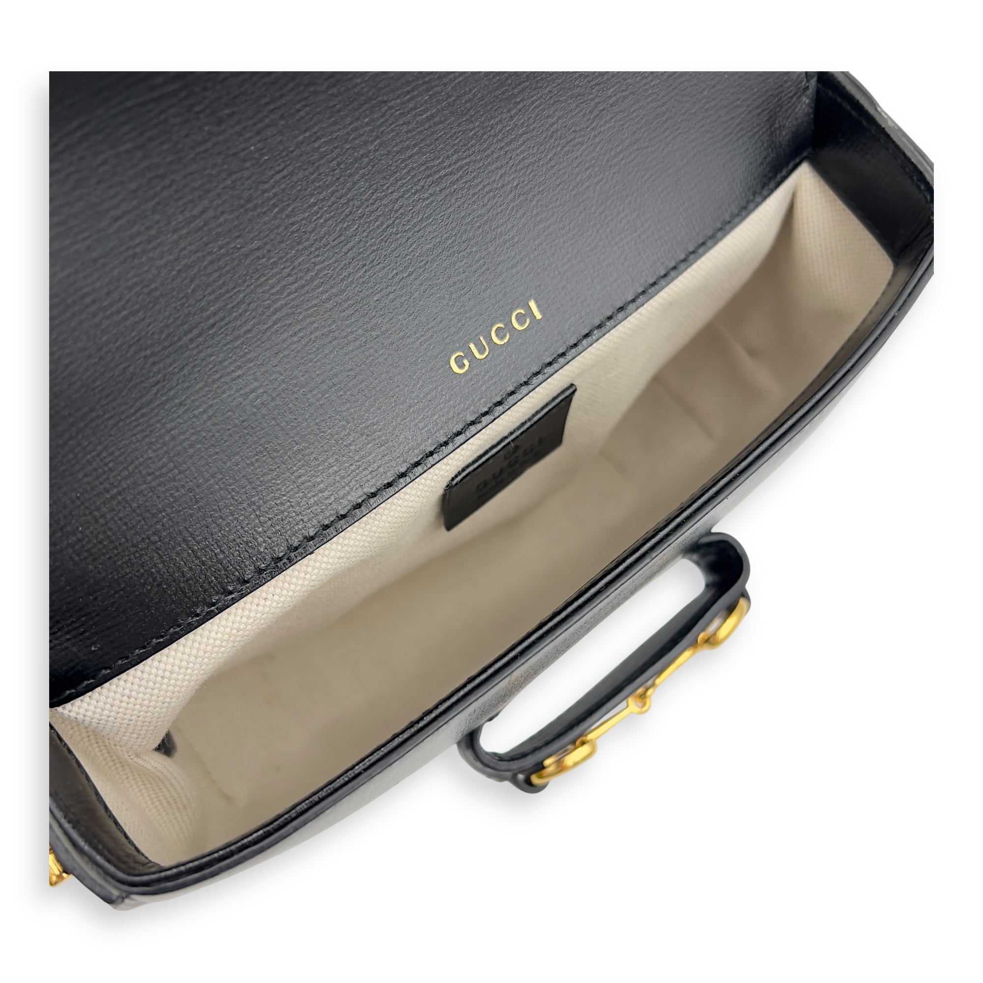 Gucci Horsebit 1955 Mini Black Crossbody Bag in Calfskin, Gold hardware_8