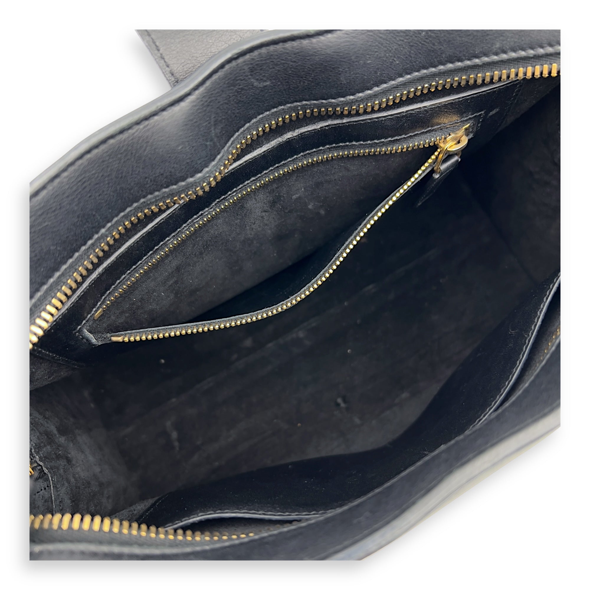 Saint Laurent Cabas Top Handle Bag Black in Calfskin, Gold hardware_8