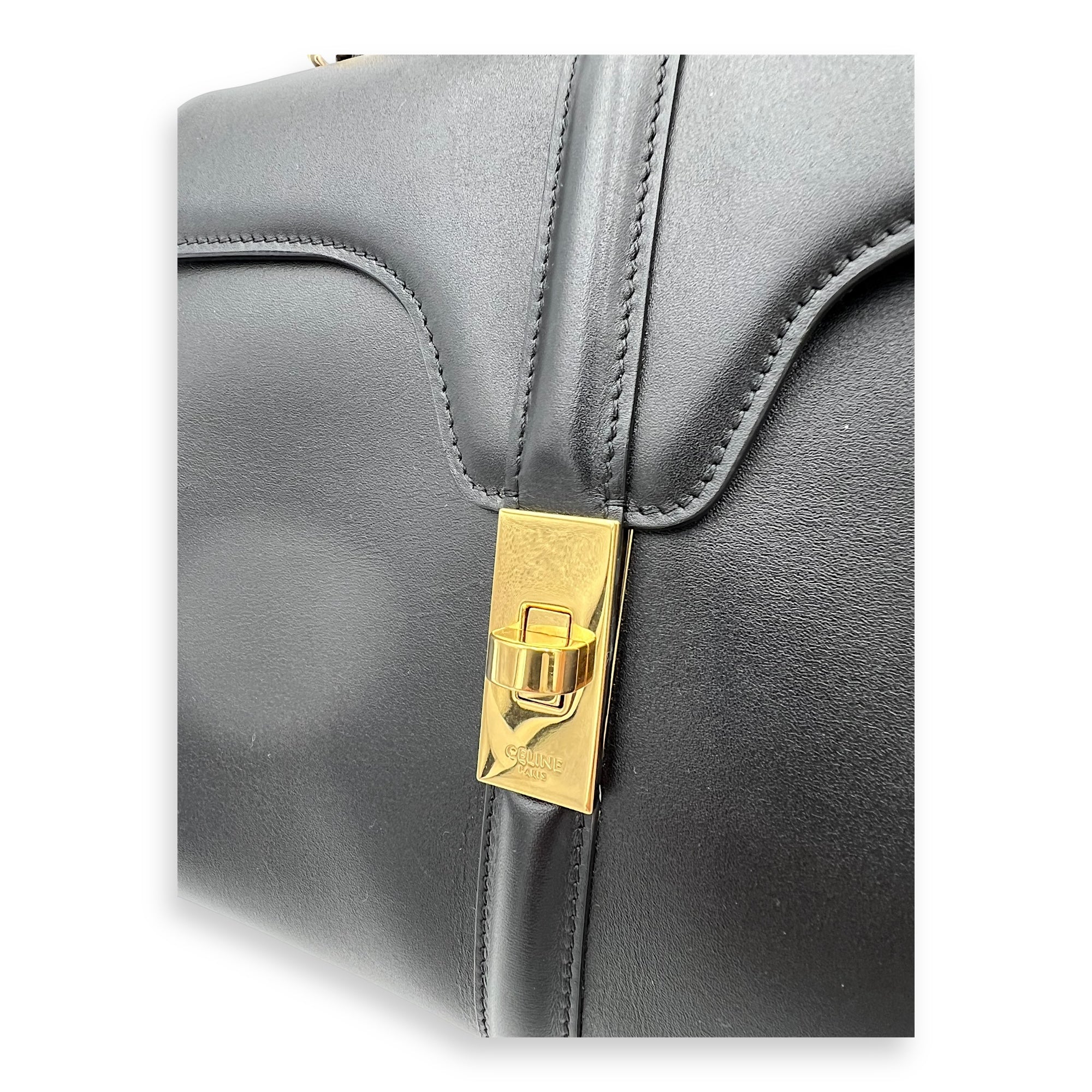 Celine 16 Top Handle Bag Black in Calfskin, Gold hardware_6