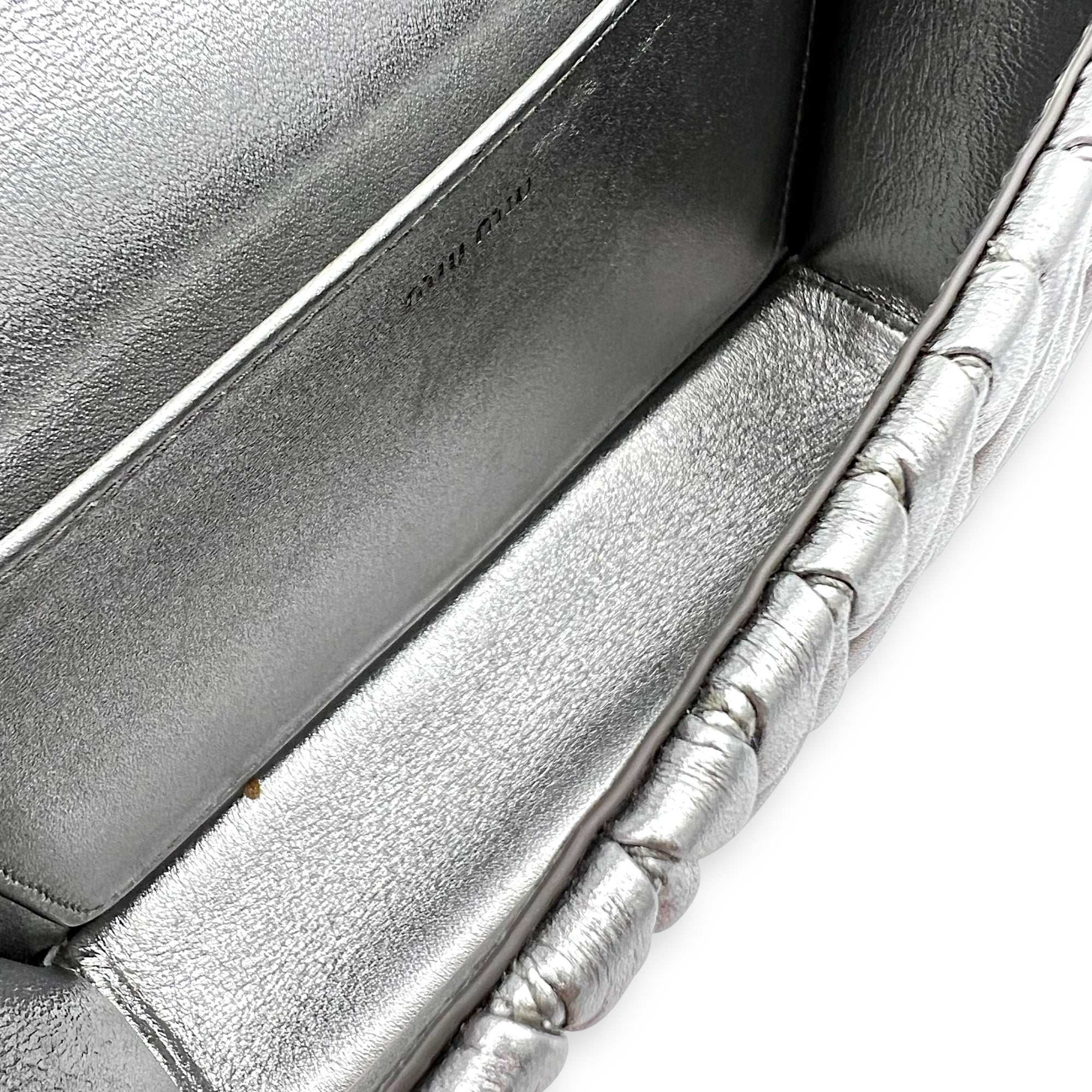 Miu Miu Matelassé Crossbody Bag Silver in Lambskin, Silver hardware_6