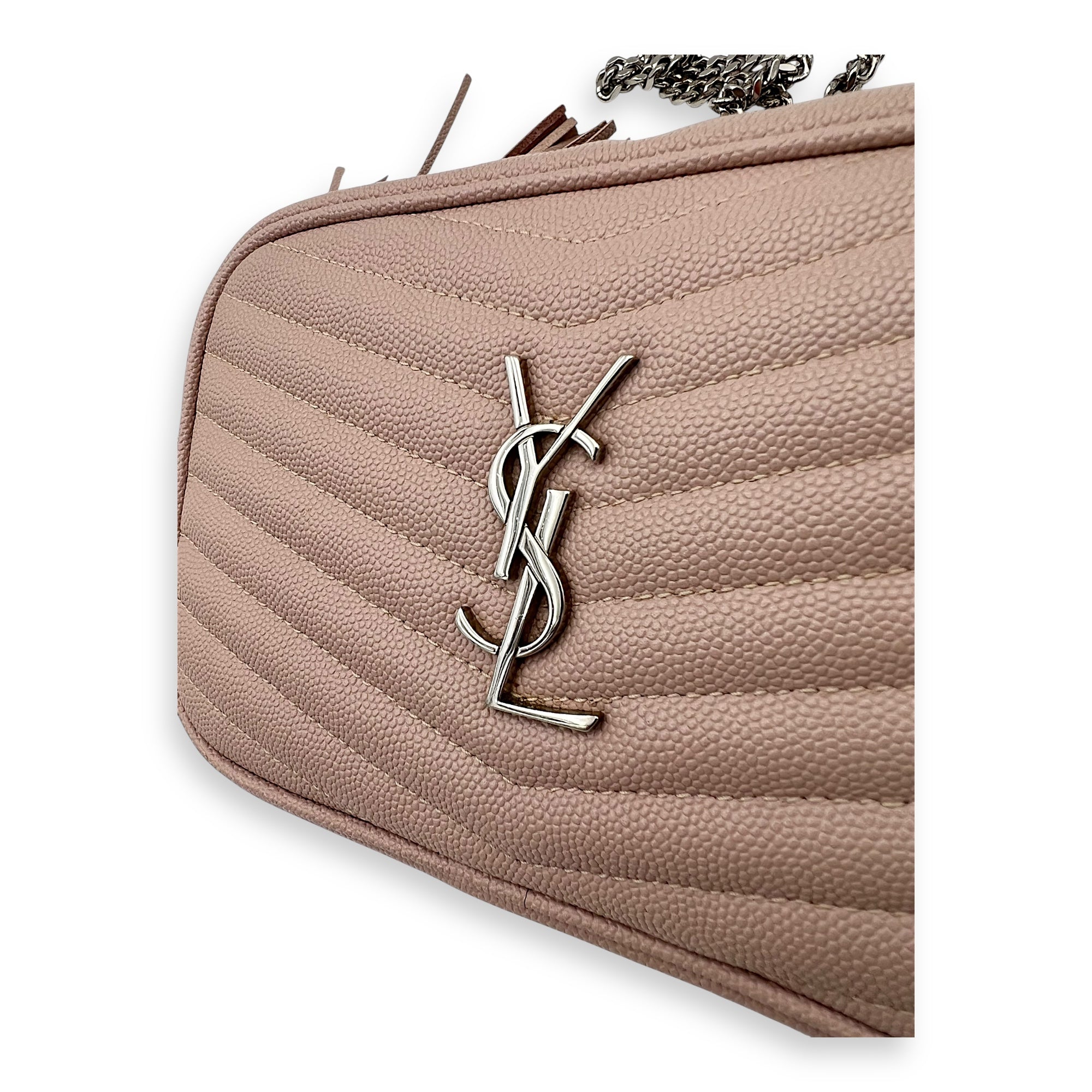 Saint Laurent Lou Shoulder Bag Mini Beige in Caviar Leather, Silver hardware_7