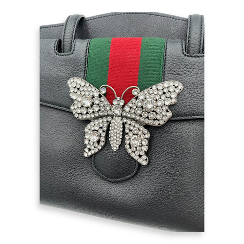 Gucci Sylvie Shoulder Bag Black in Calfskin, Silver hardware_4