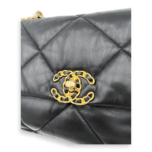 Chanel C19 Large Black Shoulder Bag in Lambskin, Mixed hardware_5