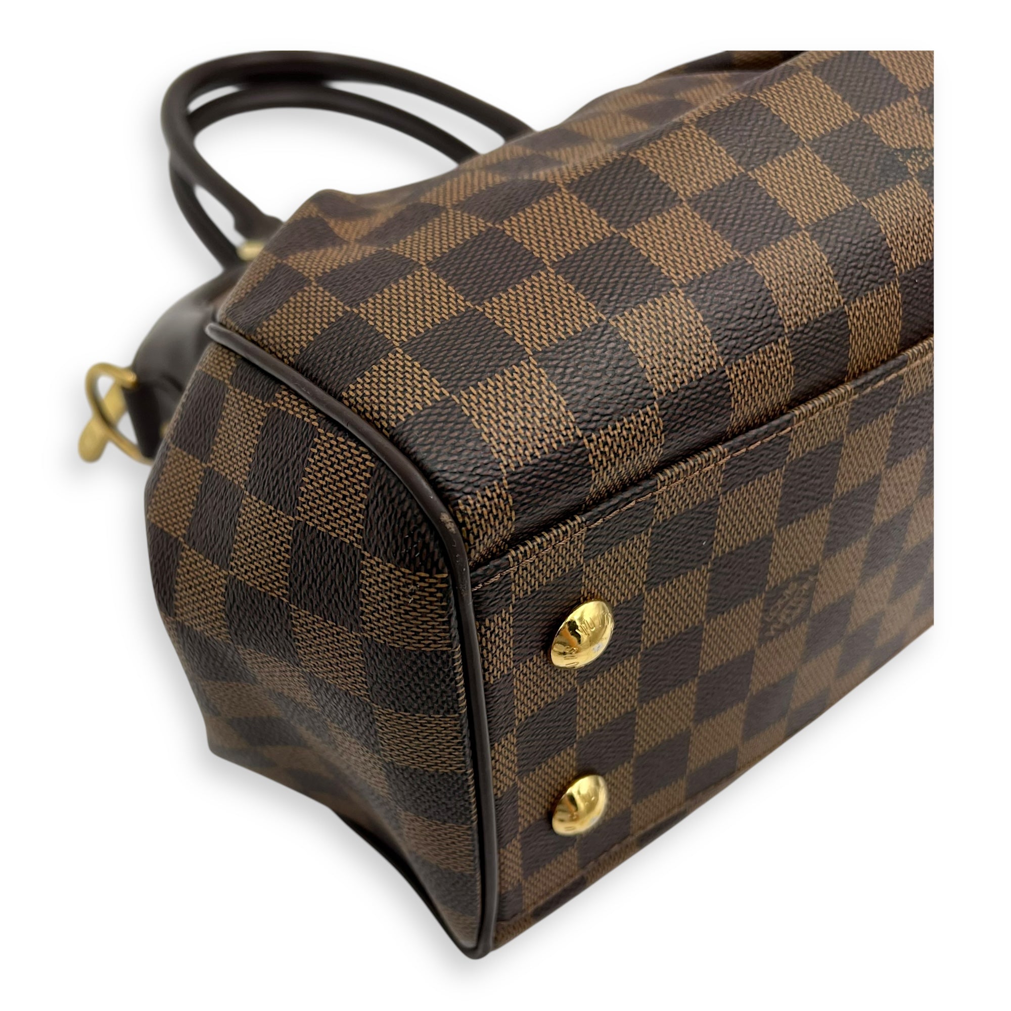 Louis Vuitton Trevi PM Damier Ebene Top Handle Bag in Coated Canvas, Gold hardware_13