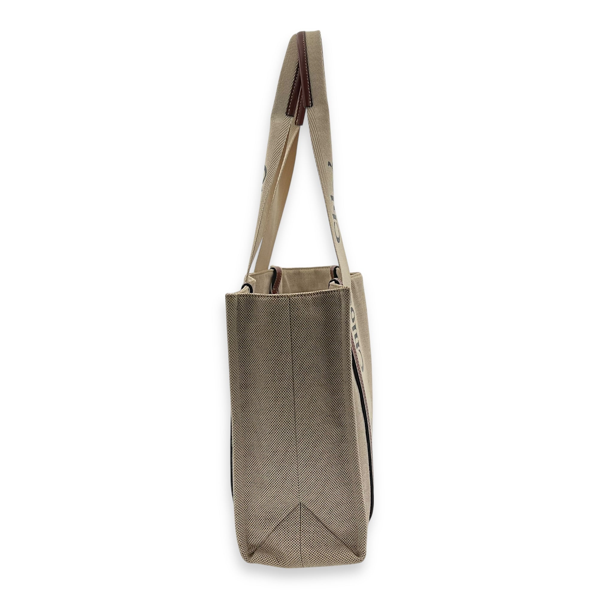 Chloé Woody Medium Beige Tote Bag in Canvas_4