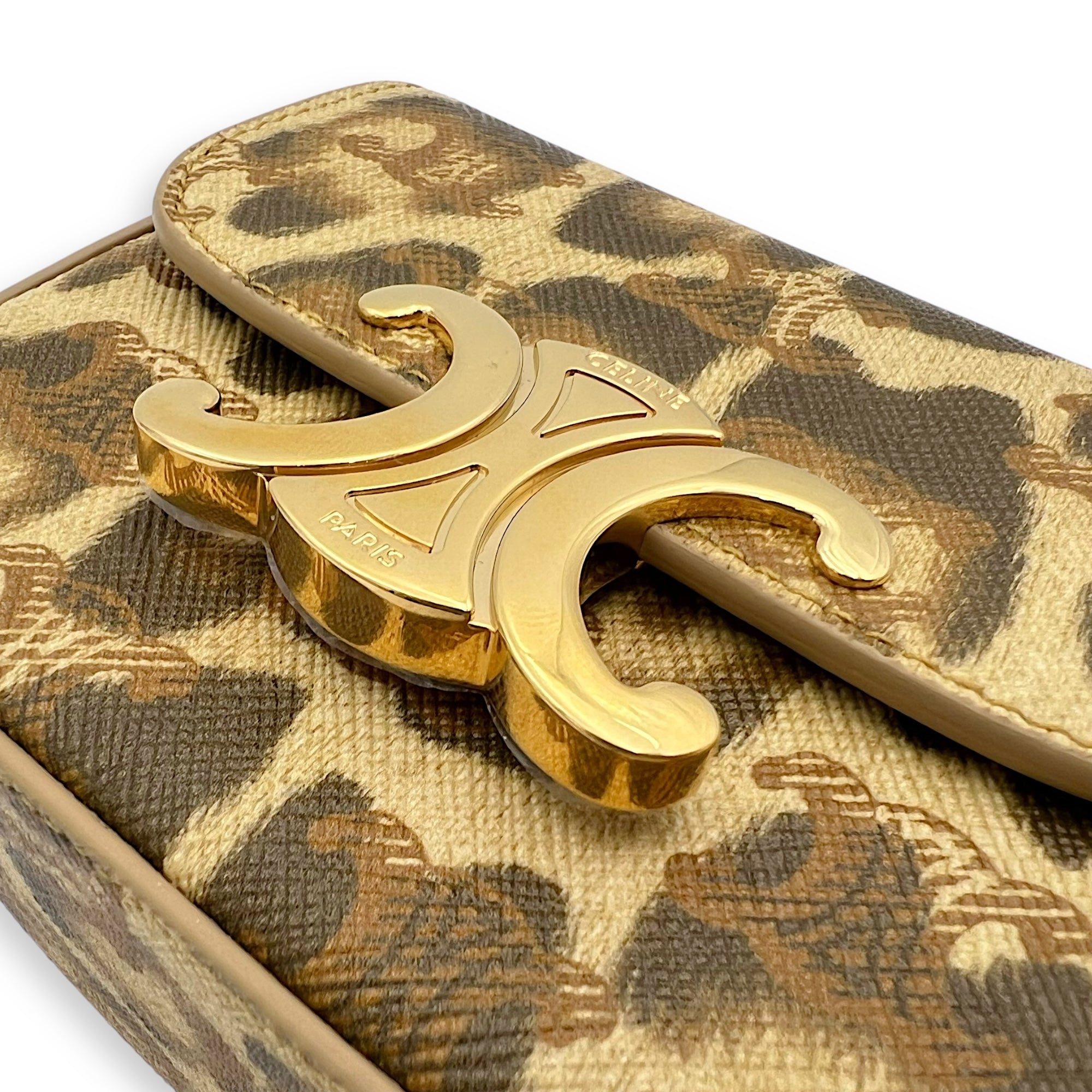 Celine Claude Mini Brown Crossbody Bag in Coated Canvas, Gold hardware_6