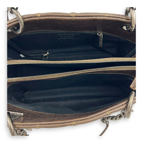 Chanel Quilted Wildstitch Tote Bag Brown in Caviar Leather, Silver hardware_8