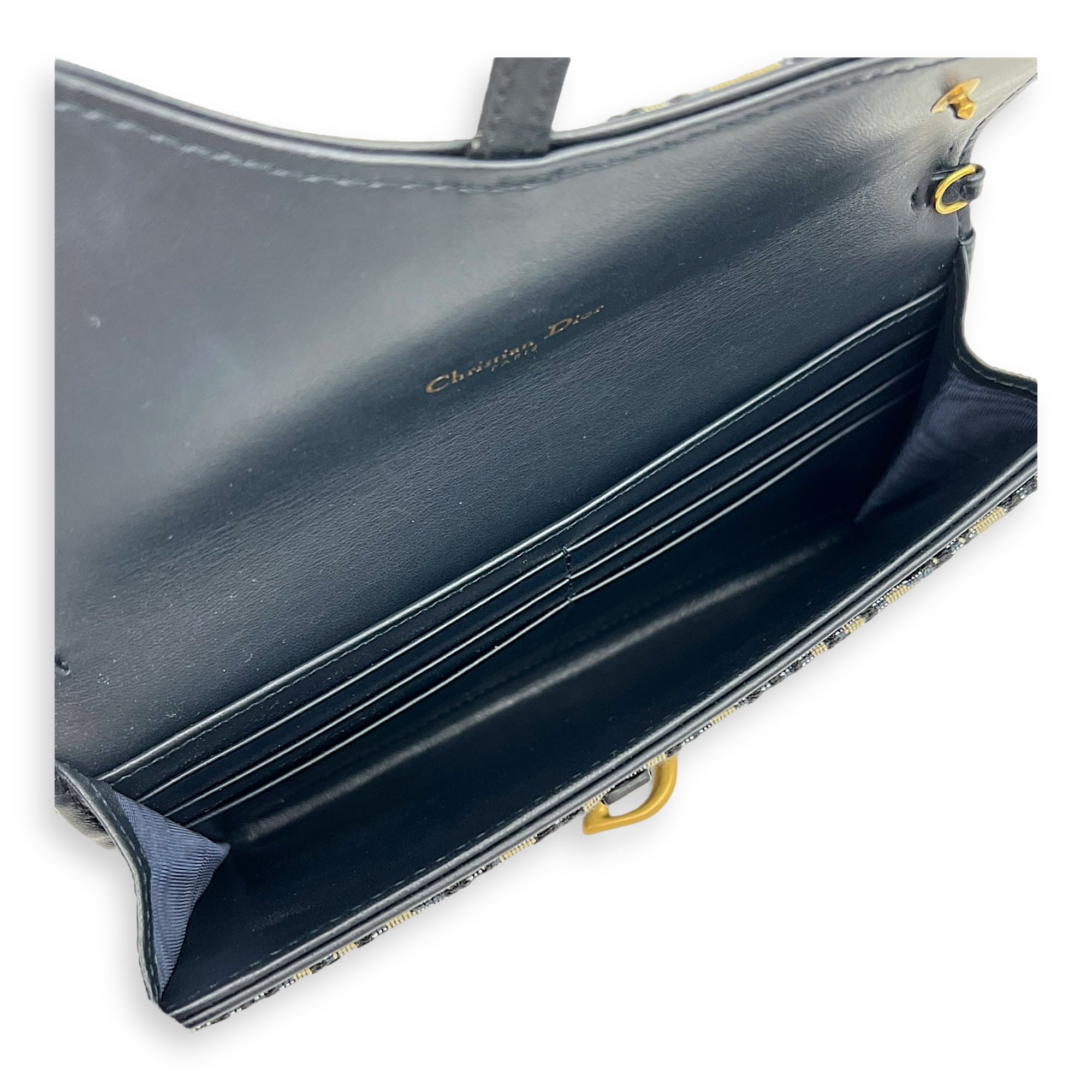 Dior Saddle Blue Wallet On Chain in Jacquard, Gold hardware_6