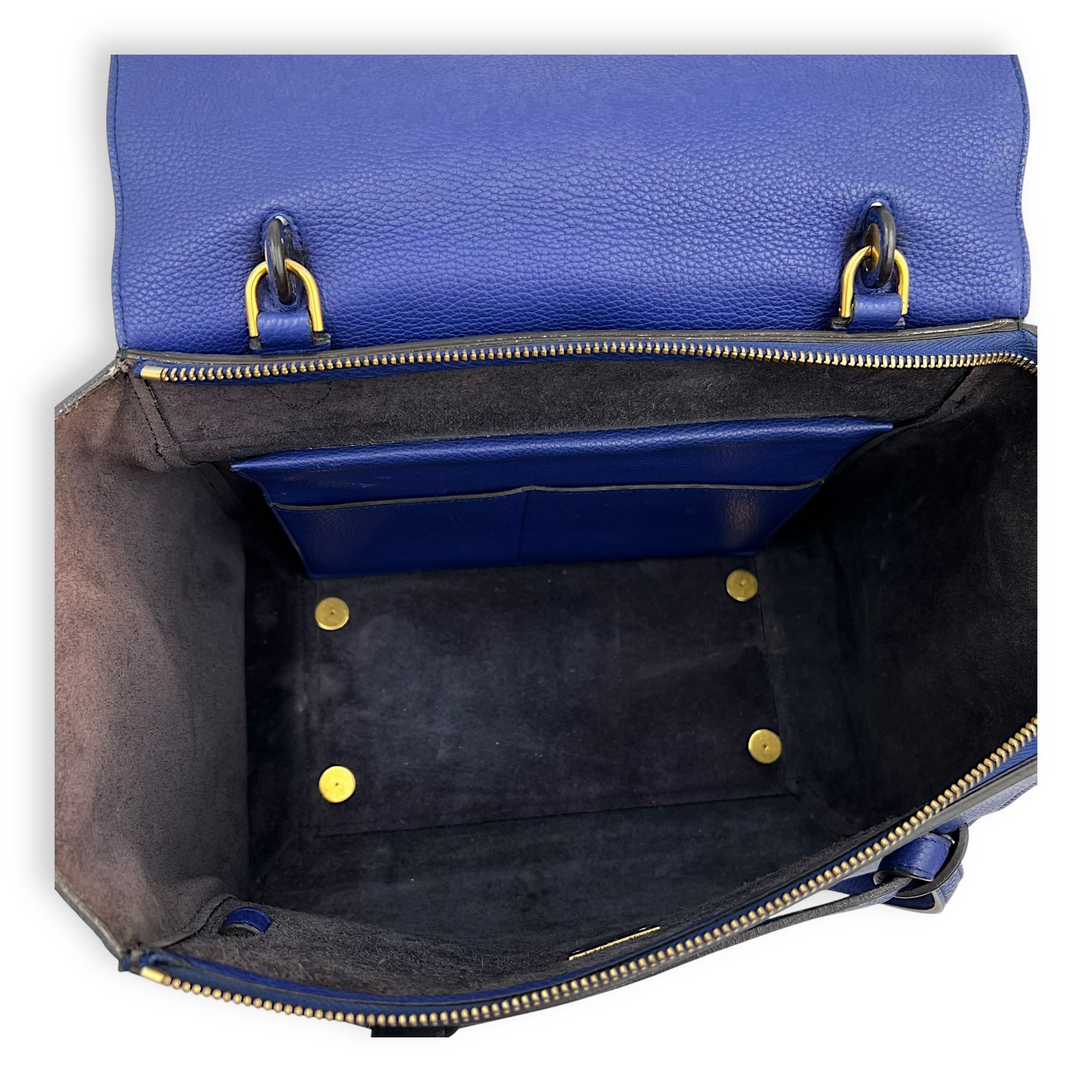 Celine Belt Bag Top Handle Bag Blue in Calfskin, Gold hardware_6
