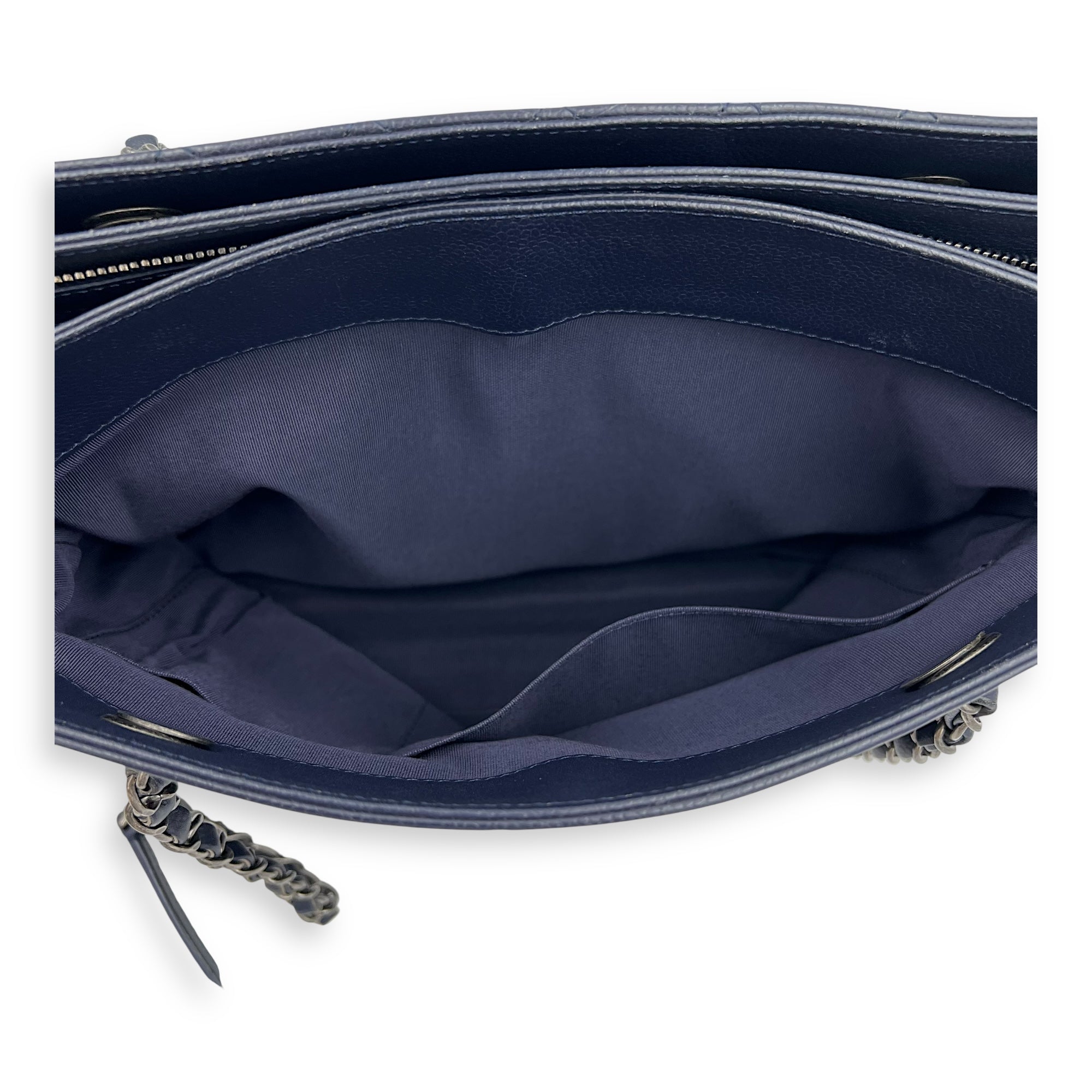 Chanel CC Tote Bag Blue in Caviar Leather, Ruthenium hardware_8
