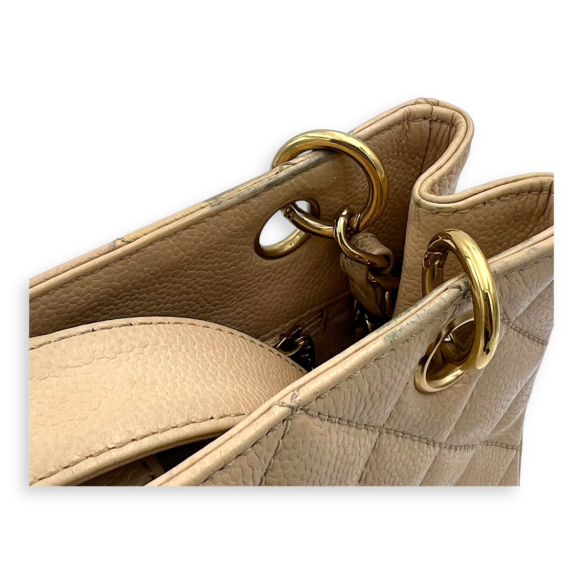 Chanel PST Tote Bag Beige in Caviar Leather, Gold hardware_6