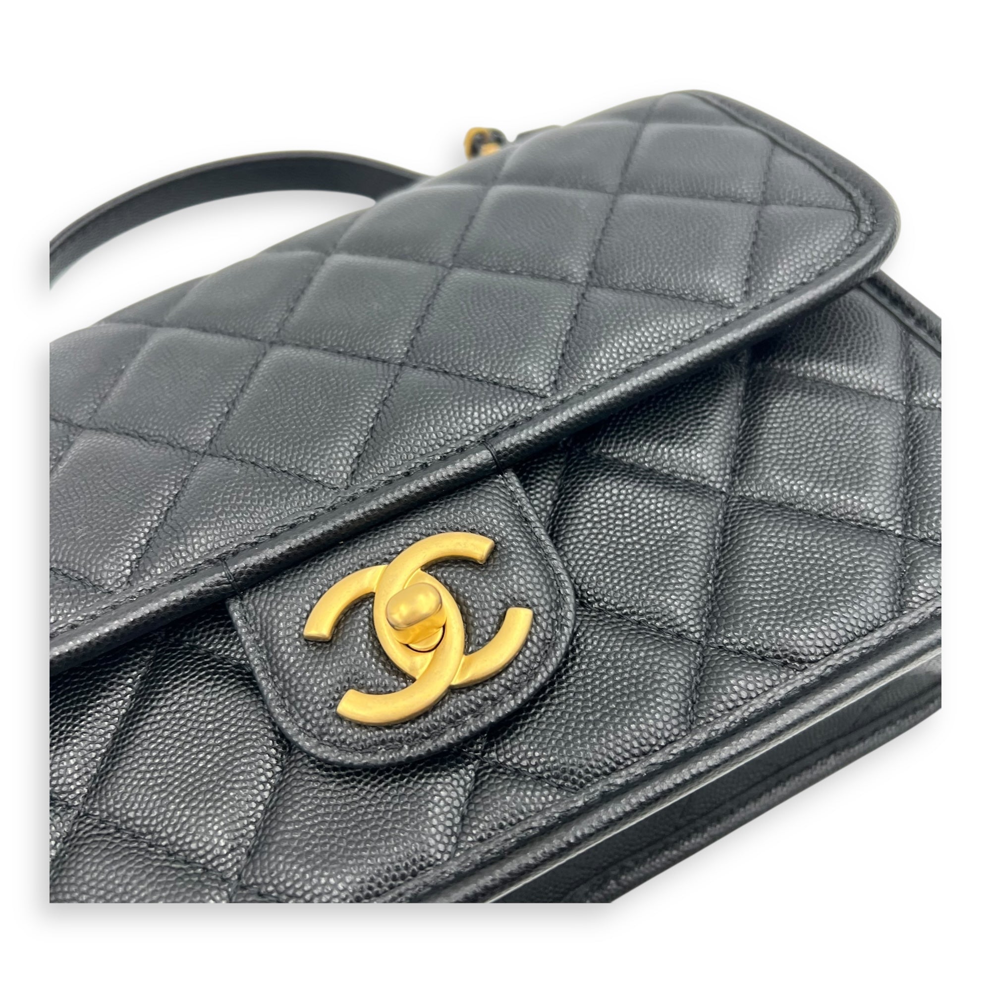 Chanel CC Quilted Top Handle Bag Black in Calfskin, Gold hardware_6