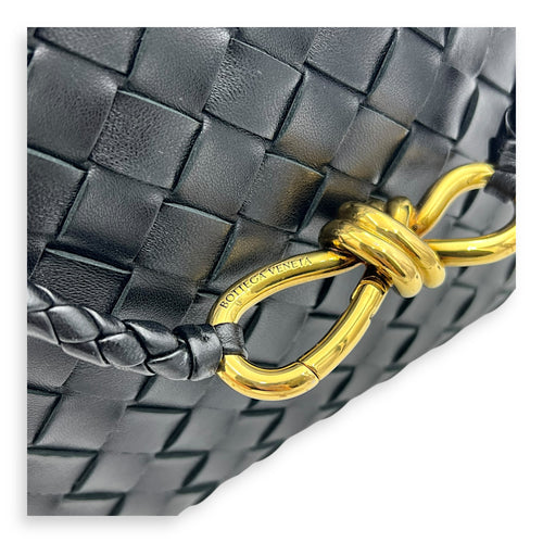 Bottega Veneta Andiamo Small Black Top Handle Bag in Calfskin, Gold hardware_6