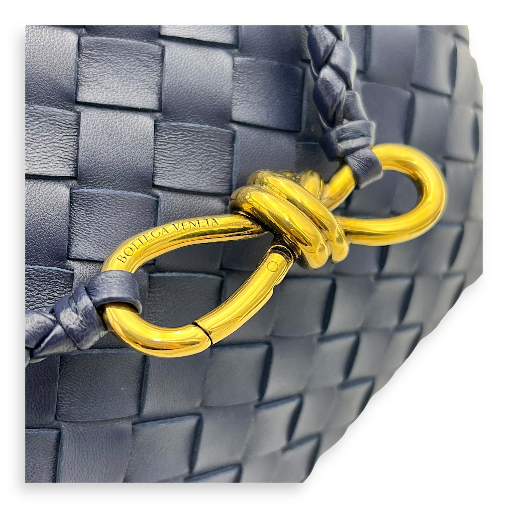 Bottega Veneta Andiamo Small Blue Top Handle Bag in Calfskin, Gold hardware_6