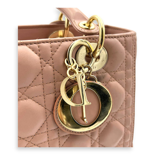 Dior Lady Dior Top Handle Bag Medium Pink in Lambskin, Gold hardware_6