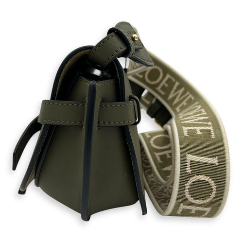 Loewe Gate Dual Mini Green Crossbody Bag in Calfskin, Gold hardware_4