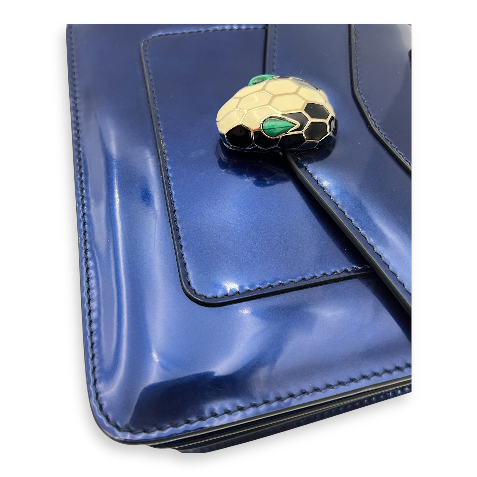 Bvlgari Serpenti Forever Top Handle Bag Blue in Patent Leather, Gold hardware_6